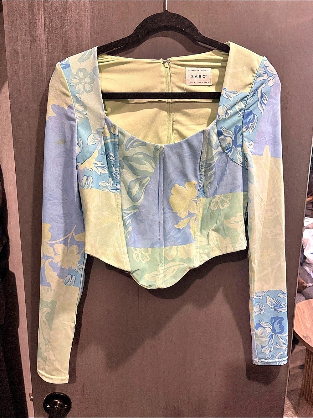 SABO Floral Crop Top in Blue & Green Size Large